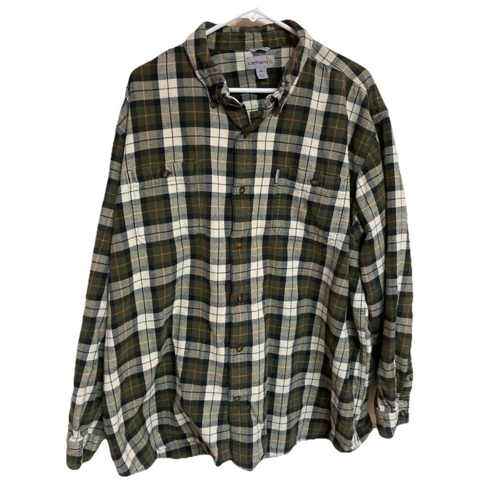 Men's Carhartt Relaxed Fit Flannel Shirt Plaid Long Sleeve Size 3XL